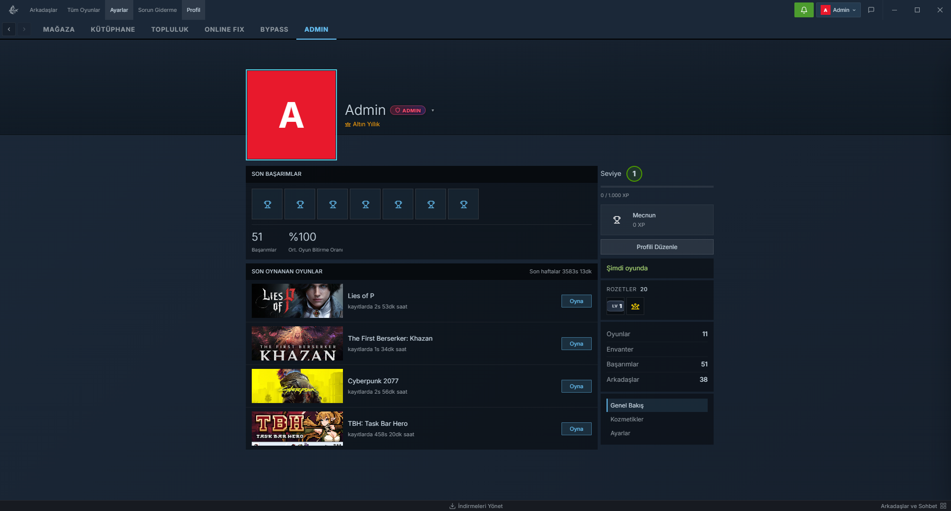 Steam Tema Tasarımlı RedX Kullanıcı Profili Ekran Görüntüsü